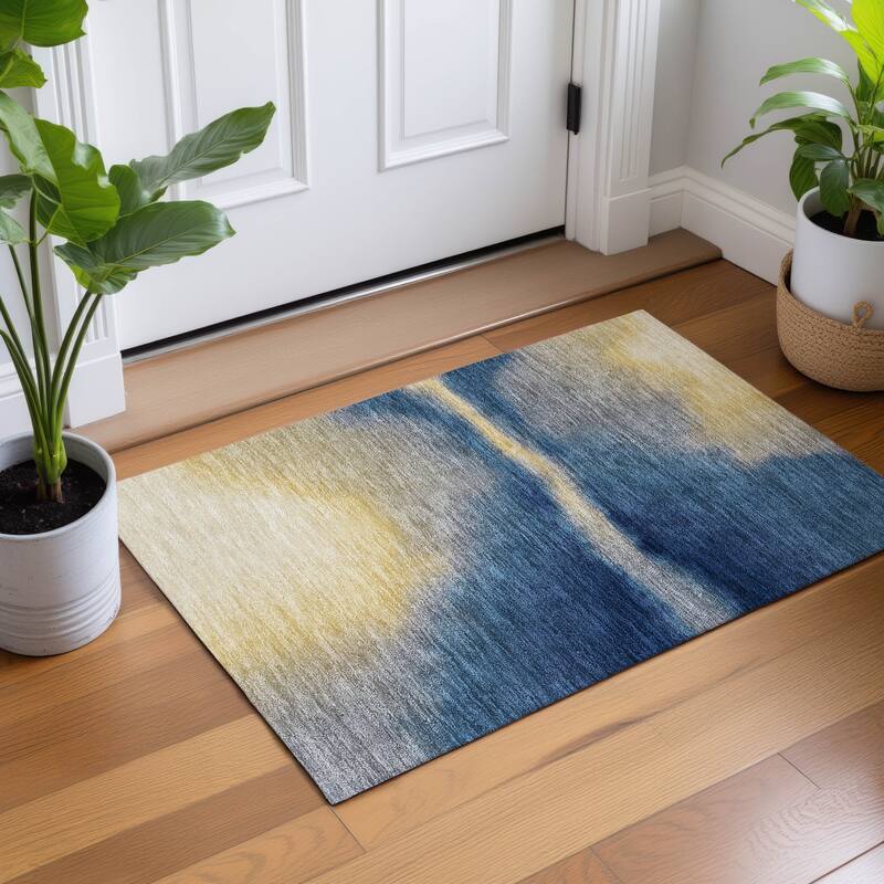 Machine Washable Indoor/ Outdoor Modern Landscape Chantille Rug