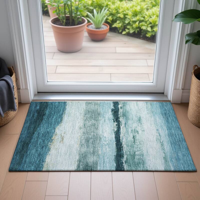 Machine Washable Indoor/Outdoor Watercolor Ombre Chantille Rug