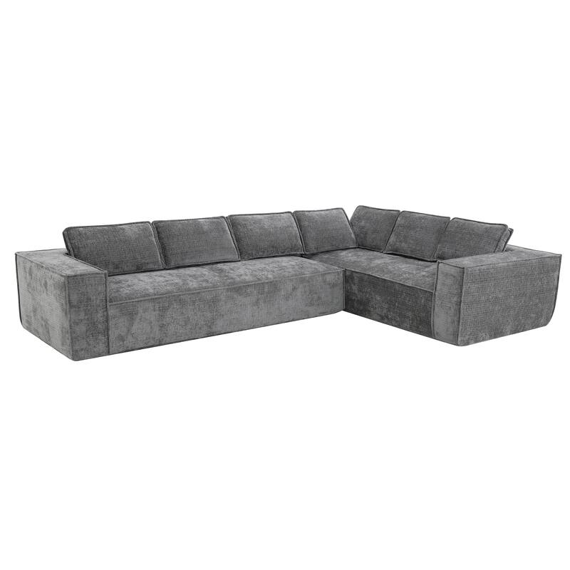 129.5" Chenille Modular Sectional Sofa with Wrinkle-Resistant Fabric, 6-Seater L-Shaped Cloud Couch, No Assembly Required