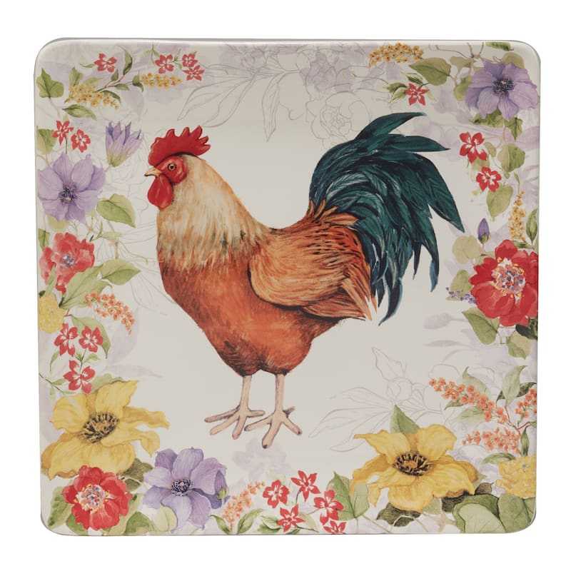 Certified International Floral Rooster Square Platter 12.5" - 12.5" x 12.5"