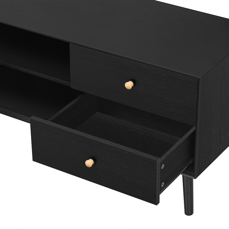 TV Stand Entertainment Center with Rattan Doors,Drawers and Open Shelf