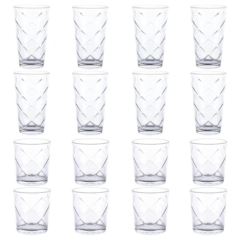 16 Piece Diamond Clear Glassware Drinkware Set