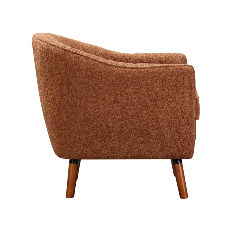 Tia 31 Inch Plush Accent Chair Armchair, Rust Polyester, Brown Solid Wood