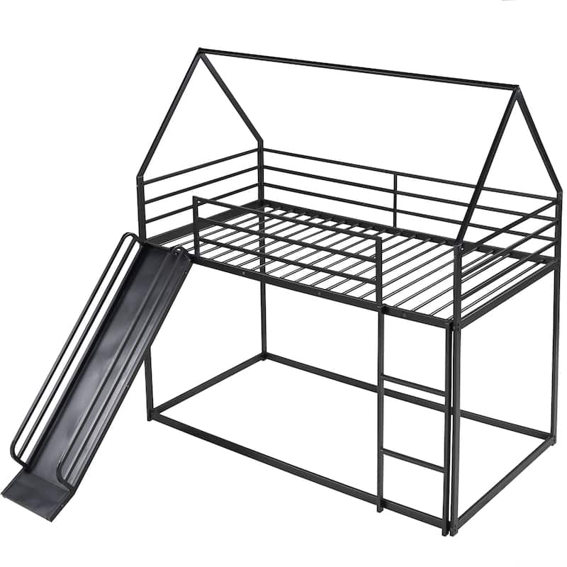 Metal Twin Bunk Bed with Slide and Ladder for Kids - Fun Playhouse Style