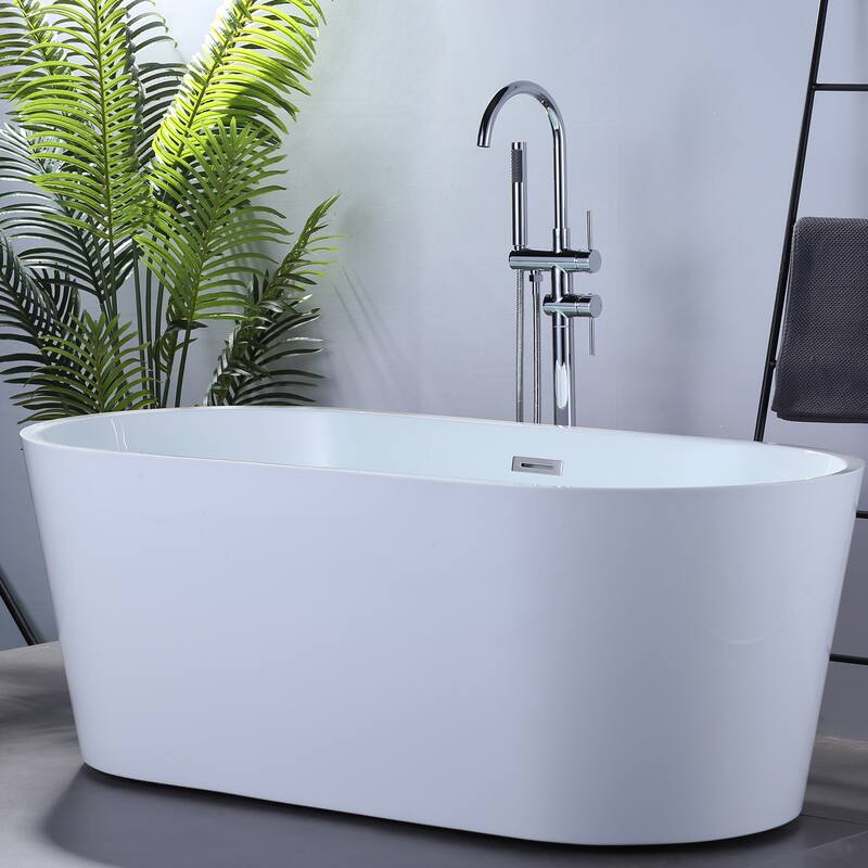 WOWOW Double Handle Freestanding Tub Faucet with Handheld Shower