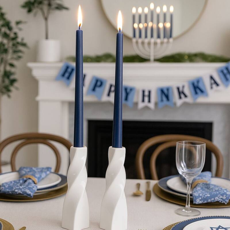 White Tall Curvy Santa Fe Style Ceramic Candlesticks Set of Two