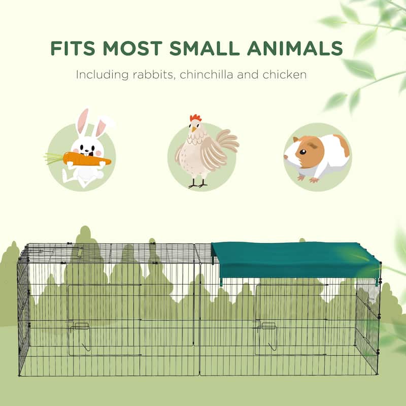 PawHut 87" L Metal Chicken Playpen, Small Animal Cage, Pet Playpen Yard Fence for Rabbits, Chinchillas with Roof