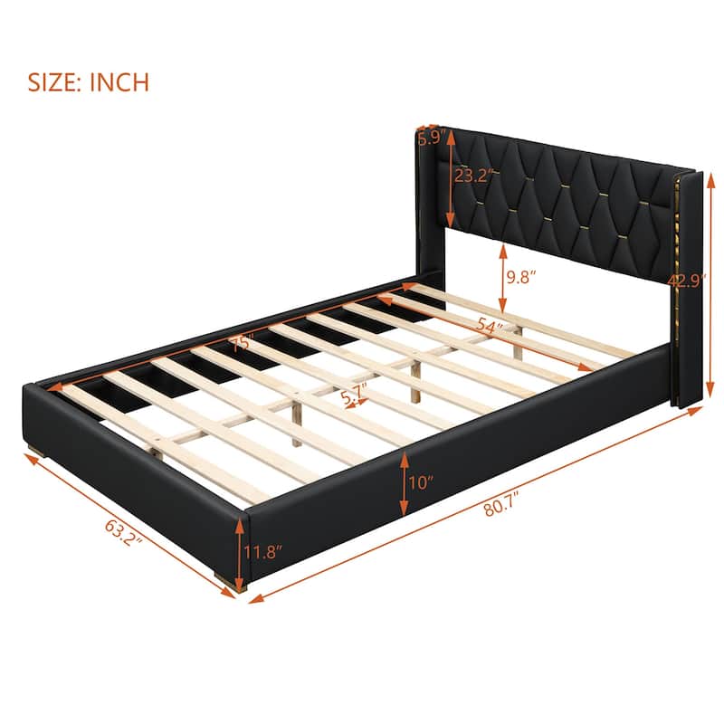 Modern Full Size Upholstered Platform Bed Frame with Headboard