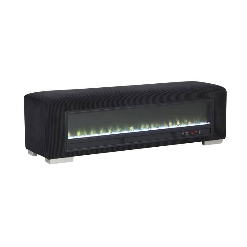 Furniture of America Goffney Chenille Bench with Fireplace Simulator and Bluetooth Audio