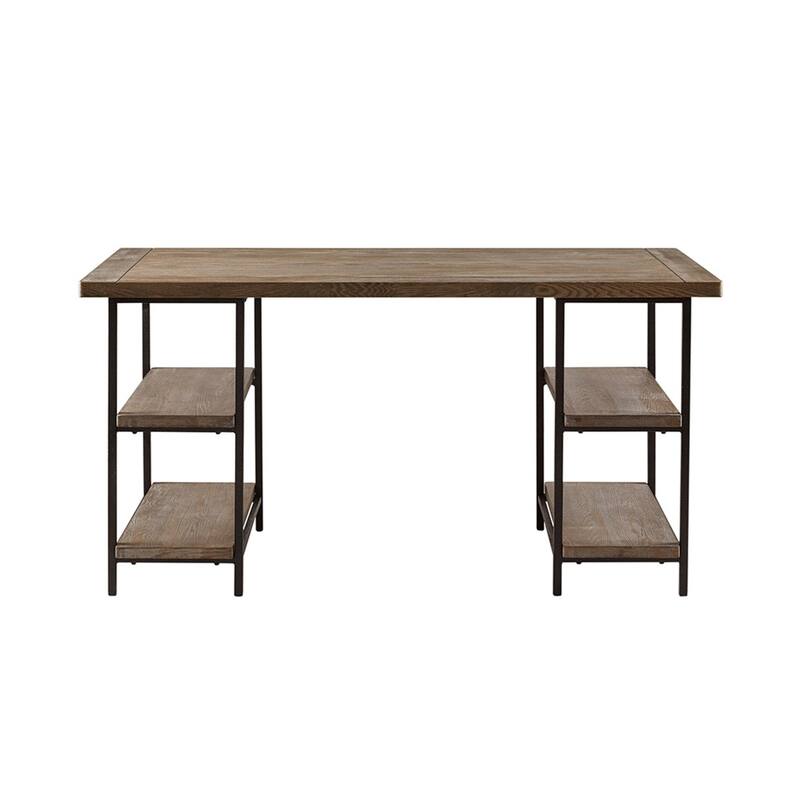 Roomfitters 60-Inch Industrial Accent Desk, Reclaimed Gray Wood Finish with Side Shelving and Black Metal Base