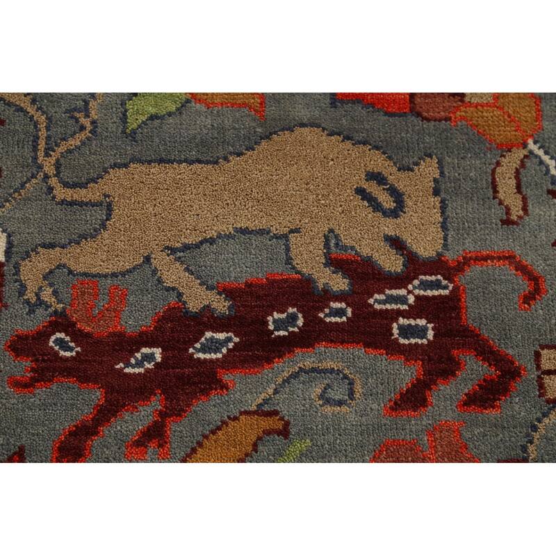 Hunting Animals Design Ziegler Indian Rug Handmade Gray Wool Carpet - 8'11"x 11'8"