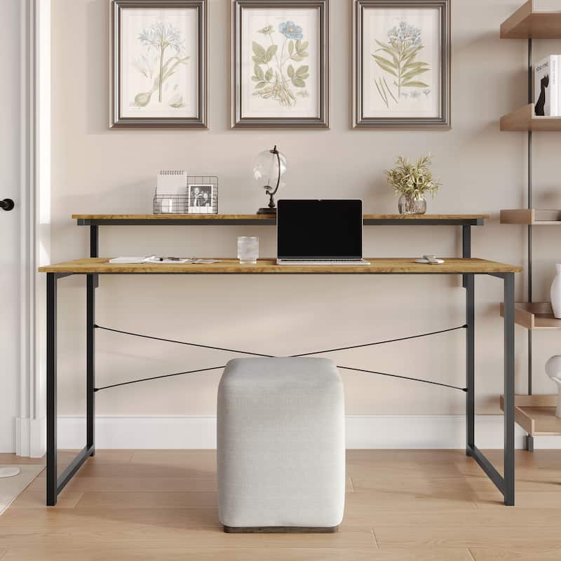 CraftPorch Minimalist 55-Inch Metal Computer Desk With Shelf