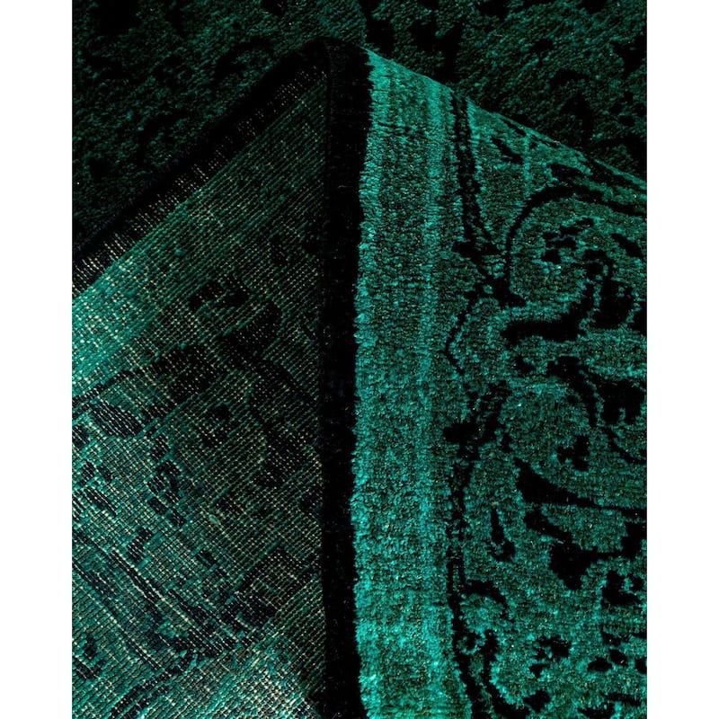 Overton Hand Knotted Wool Vintage Inspired Modern Contemporary Overdyed Green Runner Rug - 2' 7" x 19' 3"