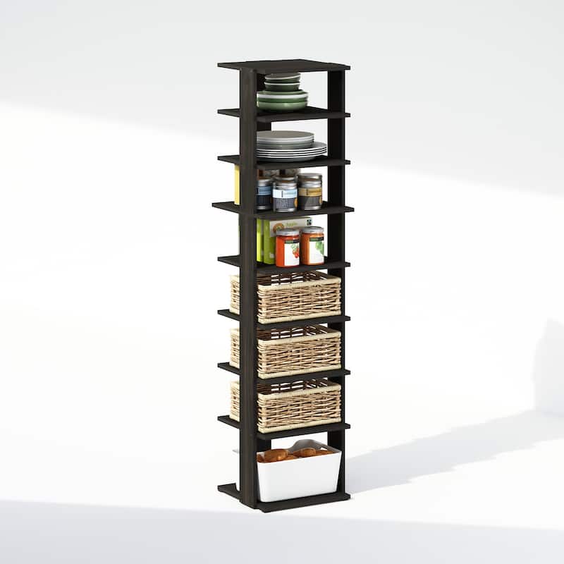8 Tiers Wood Household Shelving Unit in Espresso (12.64 in. W x 51.18 in. H x 12.13 in. D) - 12.64