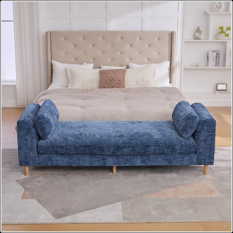 83.1"Wide Chenille Upholstered End of Bed Bench with Armrests