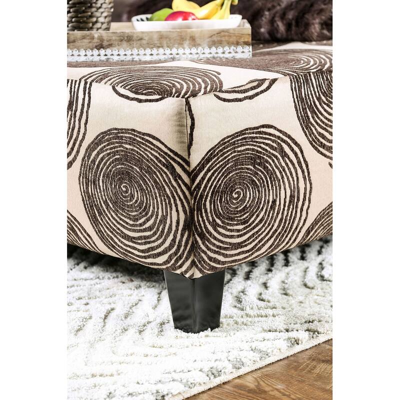 Transitional Style Pattern Finish Square Upholstery Ottoman Oversized Design Bun Legs - Brown