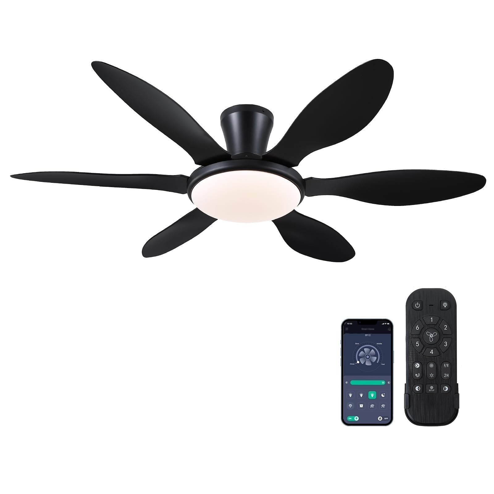 51" Low Profile Ceiling Fan with Light 6 Blade Flush Mount Fan 3 CCT LED Quiet Reversible Motor for Bedroom Living Room Patio