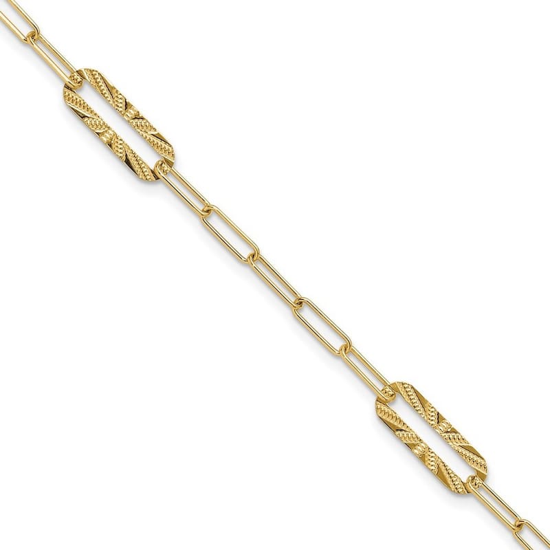 Curata 14k Yellow Gold 7" 5.32mm Textured Paperclip Fancy Link Bracelet