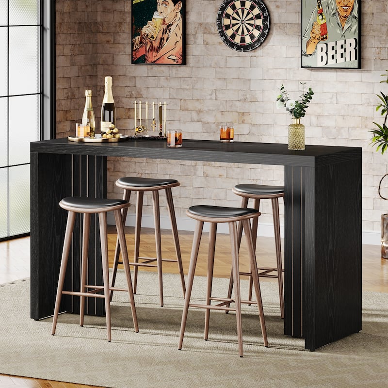 55'' Home Bar Unit, Bar Table with Faux Marble Finished Tabletop