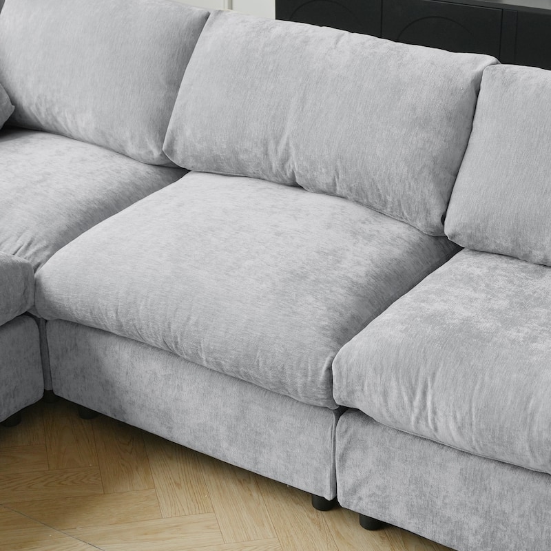 L-shaped Cloud Modular Sectional Sofa Couches with Ottoman for Living Room Down Filled Comfort Minimalist Sectional Couch