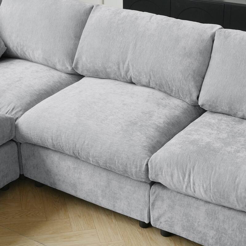 Modern L-shaped Sectional Sofa for Living Room,Chenille Modular Couch, Removable Cover, Spring Cushions, Solid Wood Frame