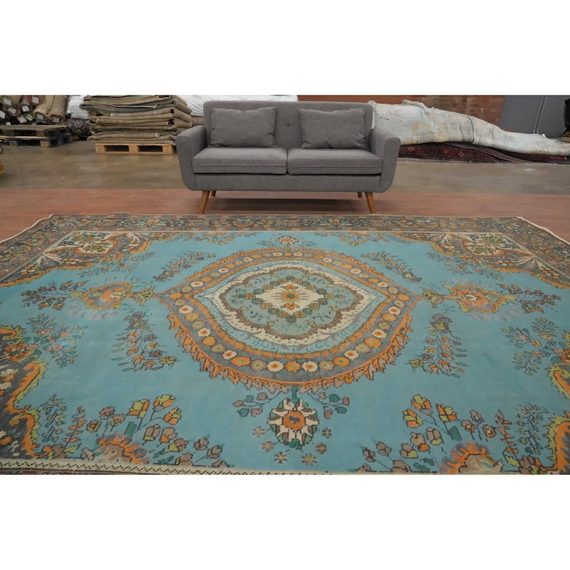 Hand Knotted Oriental 100% Wool Carpet Traditional Floral Navy Blue & Blues Tabriz Area Rug - 12' 3'' X 9' 4''