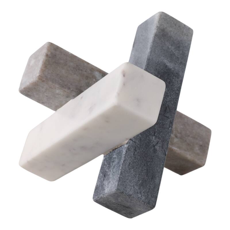 Stone Marble Decorative Object Sculpture Interlocking Angular Design - 6" x 6" x 6"