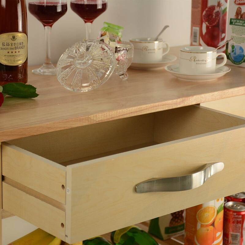 Simple Design Kitchen Cart with Two Lockable Wheels, Rubber Wood Top