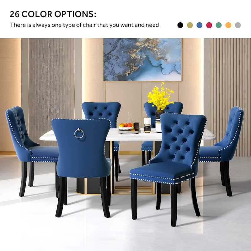 Upholstered Tufted Velvet Dining Chair with Solid Wood Legs Set of 6