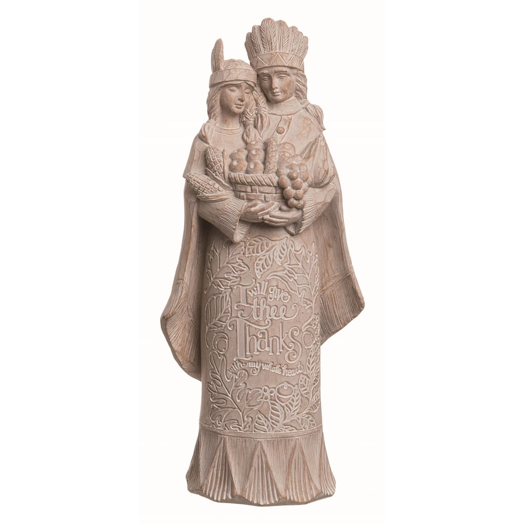 Transpac Resin 10.25 in. Off-White Autumn Pilgrim Family Figurine