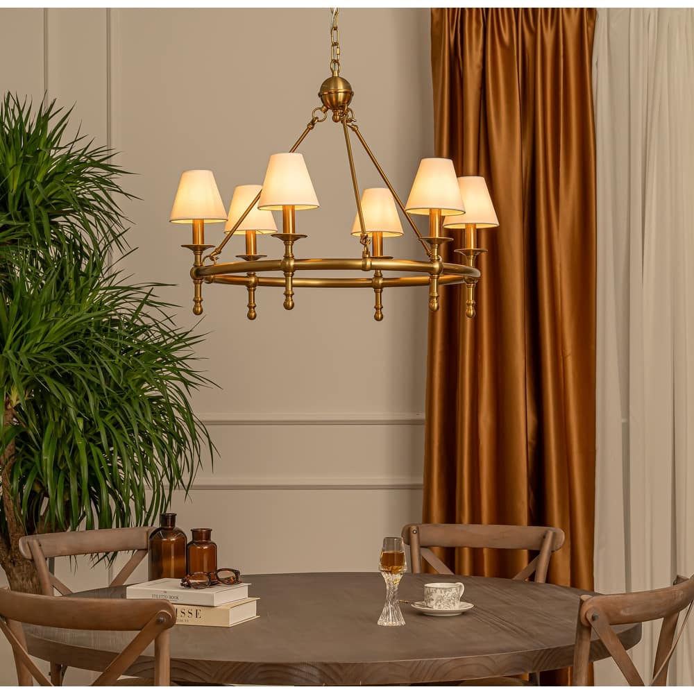 Vintage Chandelier 6-Light Classic Pendant Fixture with White Shades for Elegant Interior Lighting