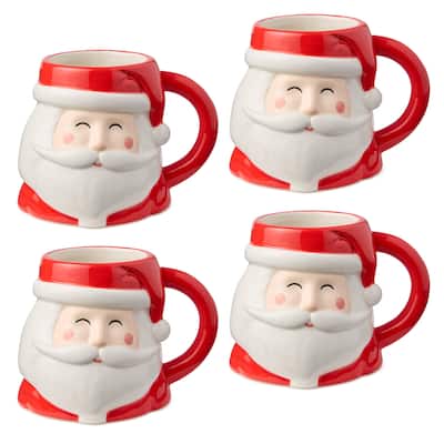 Certified International Christmas Whimsy Santa Set of 4 3-D Mugs 17 oz.