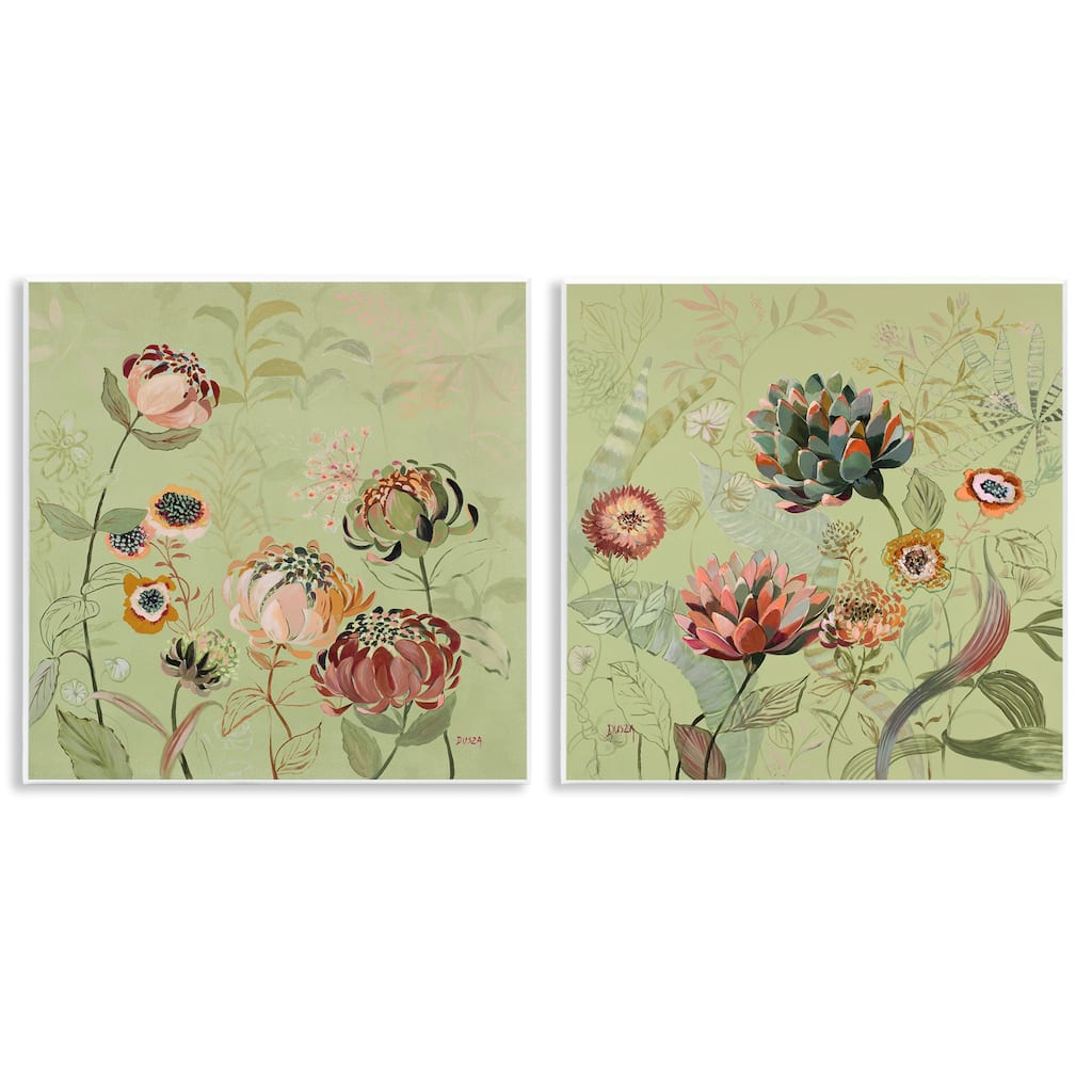 Stupell Chrysanthemums on Olive Green Wall Plaque Art Design By Dusza (Set of 2)
