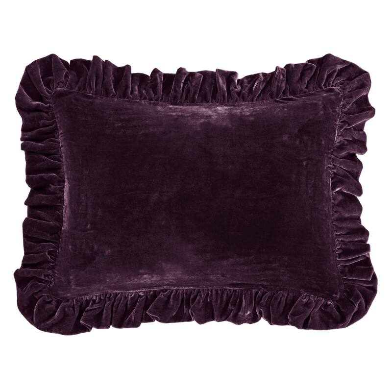 HiEnd Accents Stella Faux Silk Velvet Romantic Western Ruffled Dutch Euro Pillow, 27x39 inch - Dark Violet