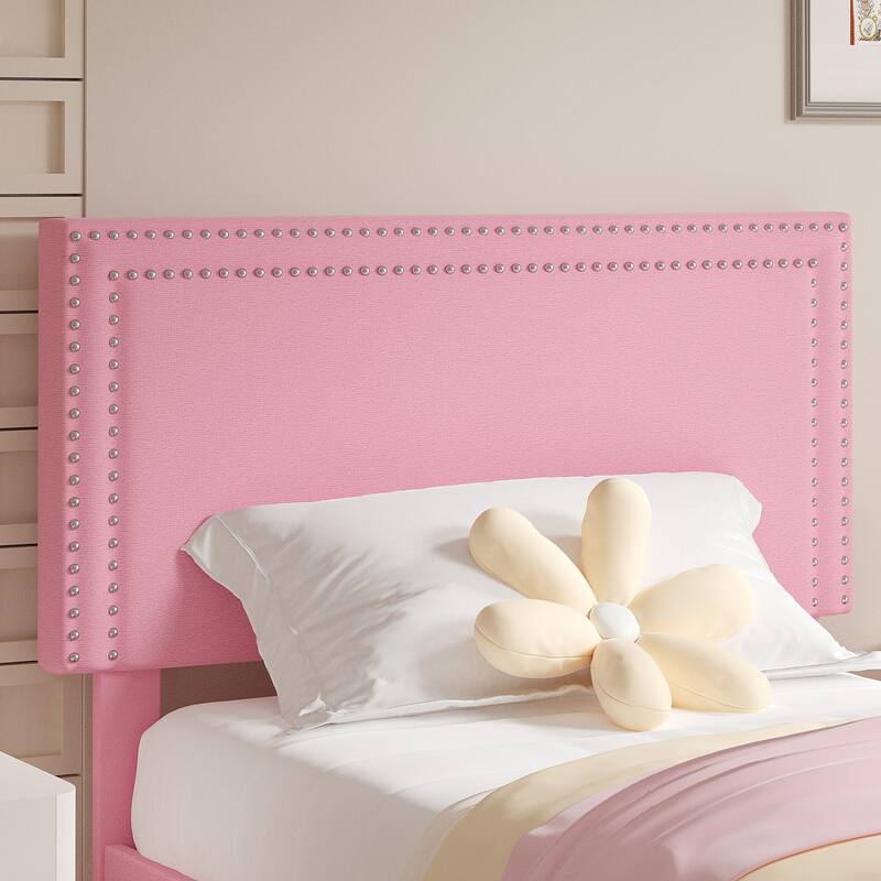 VECELO Upholstered Storage Bed Frames with 4 Storage Drawers, Platform Bed Frame with Adjustable Velvet Rivets Headboard