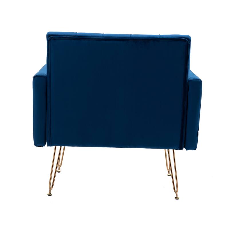 Velvet Upholstered Armchair Single Sofa Modern Tufted Reading Chairs Gold Metal Leg Wingback Chairs for Living Room Bedroom