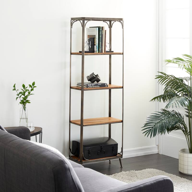 Brown Wood 5 Shelves Shelving Unit - 24 x 10 x 71
