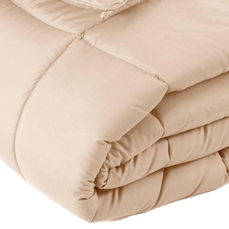 Beige Queen Box Stitch Microfiber Down Alternative Comforter
