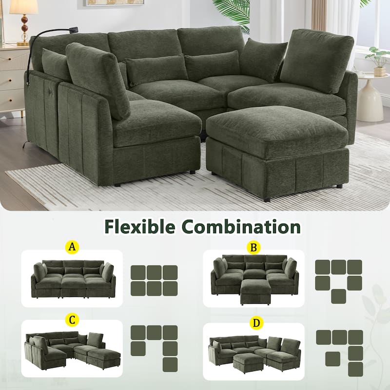 Roomfitters Modular U-Shaped Sectional Sofa Bed with Ottoman, USB Ports and Phone Holder for Living Room