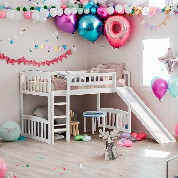 slide 2 of 28, Stylish & Simple Twin size Loft Bed with Slide and Ladder, Maximized Space, Solid Construction & Versatility Galore White