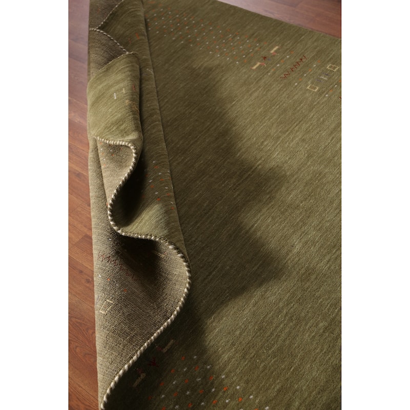 Green Modern Gabbeh Indian Area Rug Handmade Tribal Wool Carpet - 5'1" x 7'9"