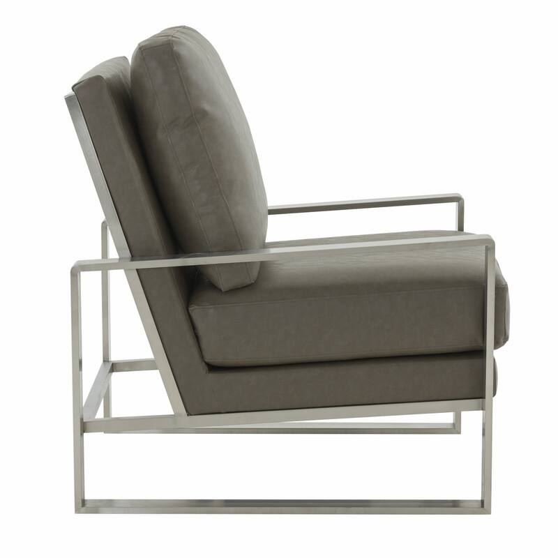 Jefferson Contemporary Leather Accent Armchair with Silver or Gold Frame, Removable Cushions, and Durable Spring-Supported Seat