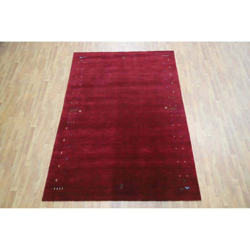 Red Wine Gabbeh Indian Area Rug Hand-Knotted Wool Carpet - 6'8" x 9'7"