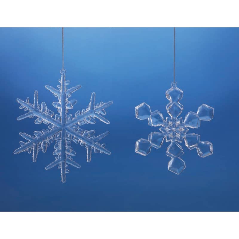 Faceted Snowflake Hanging Christmas Ornaments - 6.5" - Clear - 12ct