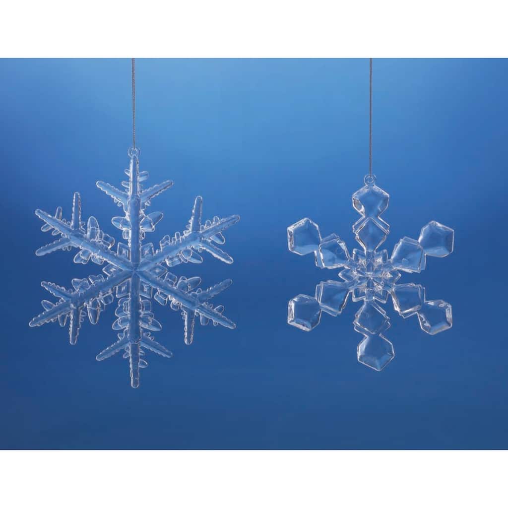 Faceted Snowflake Hanging Christmas Ornaments - 6.5" - Clear - 12ct