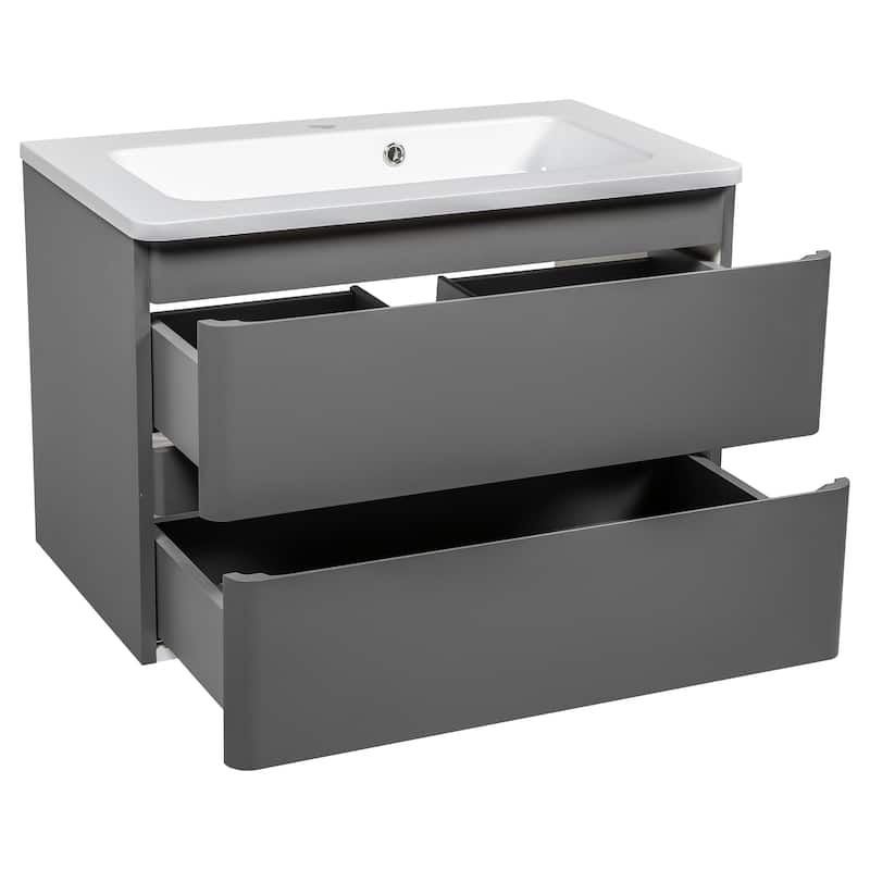 Modern Wall-Mounted Bathroom Vanity with Washbasin | Comfort Collection with Mirror Simple 24"