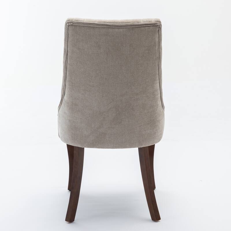 Flocking Linen Upholstered Dining Chairs with Curved Solid Wood Legs,Set of 2