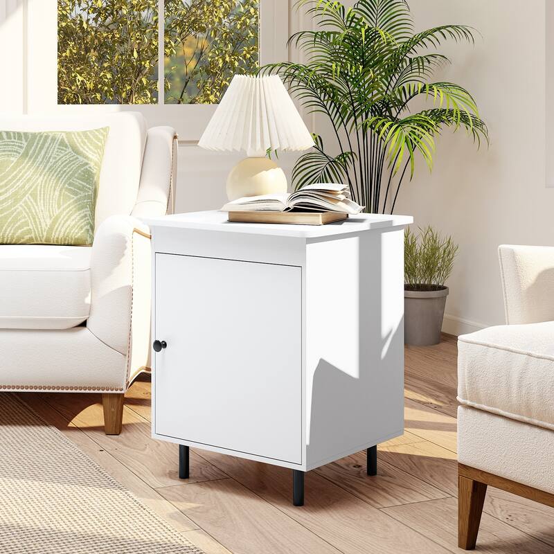 Gymax 2PCS Nightstand Mid Century Modern End Table w/Door Heavy-Duty