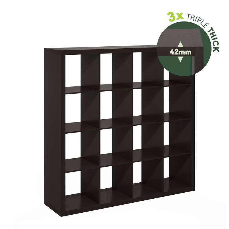 Furinno Cubicle Extra Thick Frame Decorative Cube Storage Organizer, 16-Cube, Dark Oak - Dark Oak