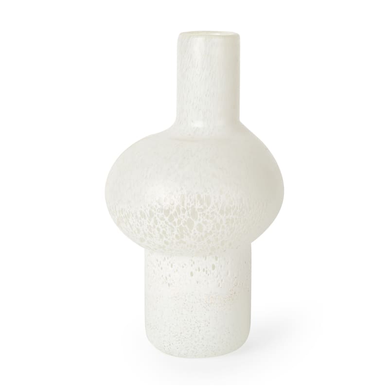 12" White Mottled Handblown Glass Table Vase - 6.89